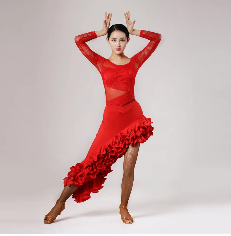 

2019 Latin Dance Competition Dresses Black/Red/Purple/Leopard Latin Party Dresses Top/Skirt/Suit Cha Cha/Rumba/Tango Dance Dress