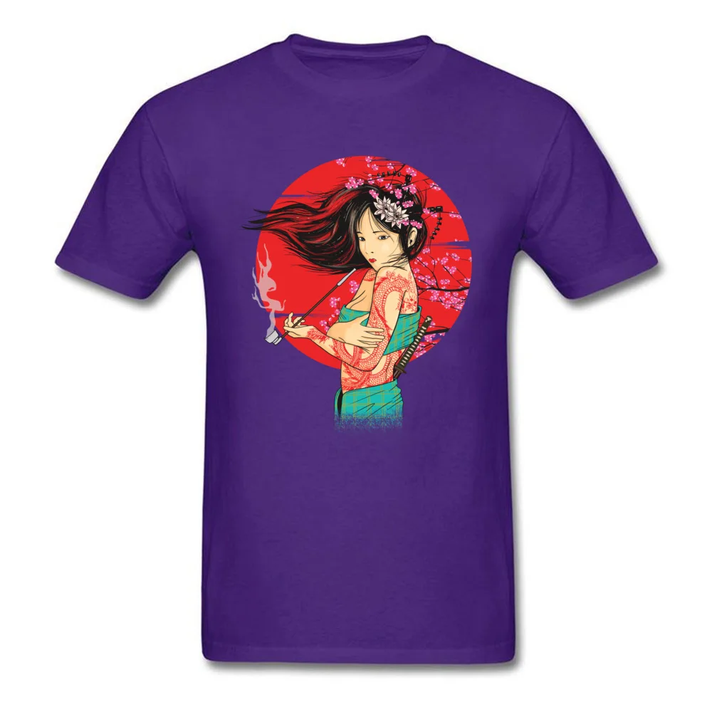 Unique The geisha T Shirts Company Lovers Day Short Sleeve O-Neck Tops Shirts 100% Cotton Men Custom T Shirt Wholesale The geisha purple