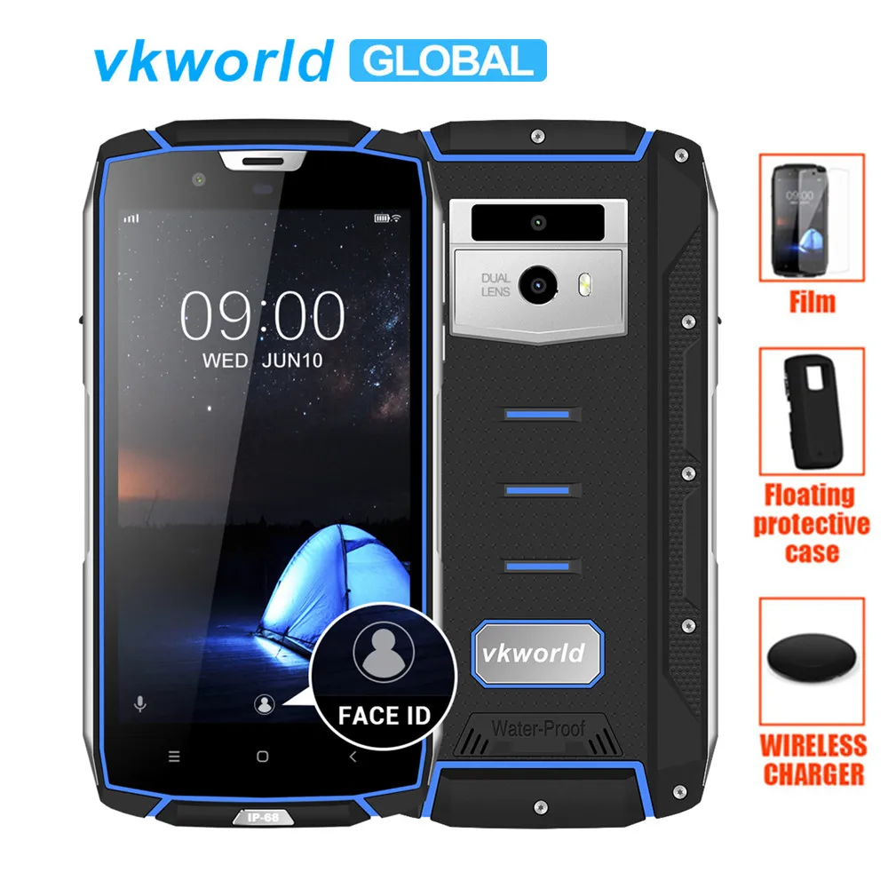 VKworld VK7000 IP68 водонепроницаемый мобильный телефон 5,2 дюймов 4 ГБ ОЗУ 64 ПЗУ MTK6750T Восьмиядерный Android 8,0 двойная камера 5600 мАч смартфон