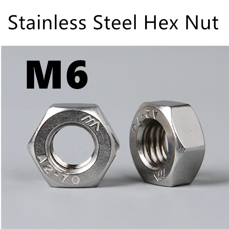 

Free Shipping 25pcs/Lot Metric Thread DIN934 M6 304 Stainless Steel Hex Nut Hexagonal Nut Screw Nut A2-70