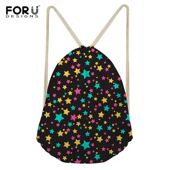 

FORUDESIGNS Little Stars Pattern Women's Home Polyester Makeup Movement Polyester Beam Pocket Drawstring Bag Storage Backpack