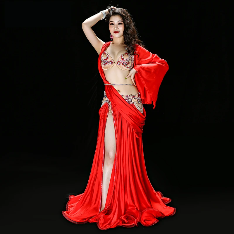 new Women Professional Belly Dance Costumes Outfit 4pcs bra skirt belt shorts