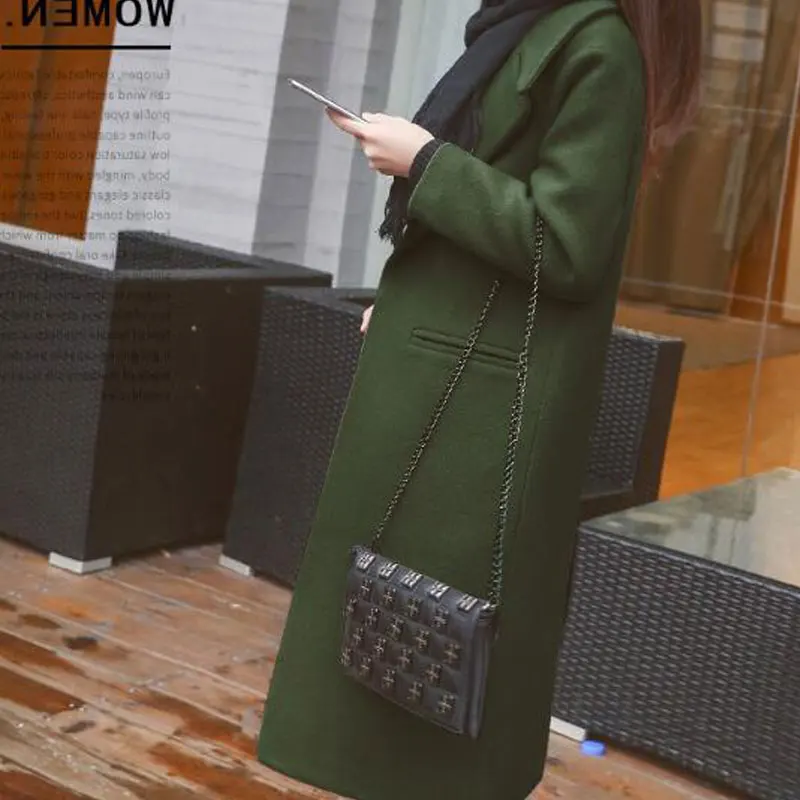 Luzuzi осенне-зимнее шерстяное пальто для женщин, Свободное длинное шерстяное пальто на одной пуговице, Женская популярная верхняя одежда, куртка-парка Z5438 - Цвет: army green