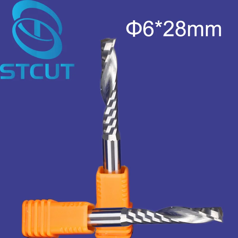 

Free shipping 5 pcs Carbide end mill single flute spiral CNC router end mill bits 6mm 28mm
