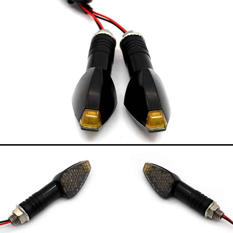 Nuoxintr 1 Pair Universal Motorcycle Turn Signal Lights LED Triangle Sequential Turn Signals Indicators for Honda Kawasaki Yamaha
