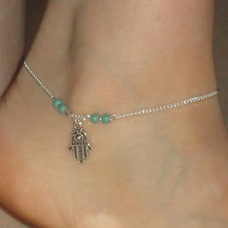 

New Desgin Fashion Bohemia Hamsa Fatima Hand Beads Chain Anklet Beach Sandal Ankle Foot Jewelry for Women Best Gift