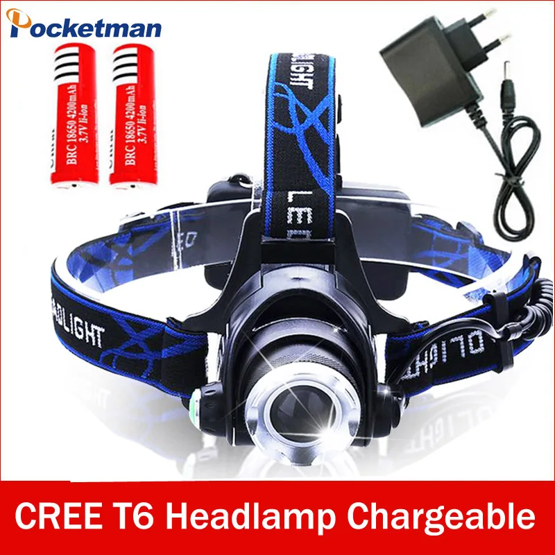 

3800LM Headlight T6 LED Headlamp Head Lamp Torch Powered LED Flashlights Biking Fishing Torch with 18650 Battery Charger
