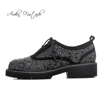 Arden/Коллекция года; сезон весна-осень; модная женская обувь; круглый носок; перекрестная шнуровка; однотонная черная классическая обувь со стразами