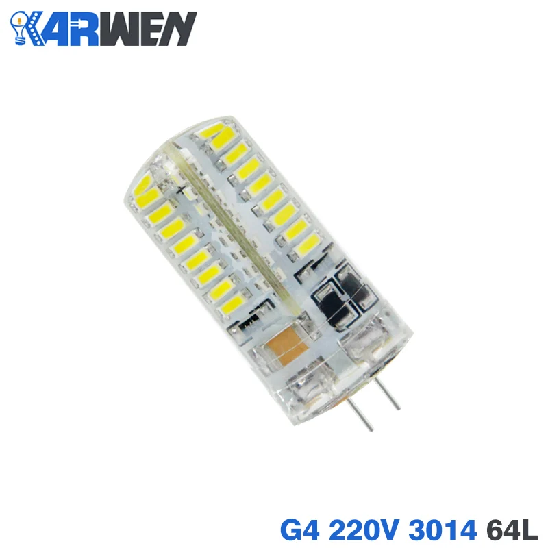 10 шт./лот KARWEN светодиодный светильник G4 3 Вт высокой мощности SMD3014 2835 DC 12 В AC 220 В белый/теплый белый светильник силиконовые люстры - Испускаемый цвет: 220V 3014 64Leds