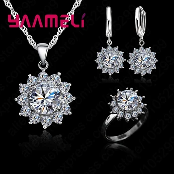 

New Fashion Flower SunHigh Quality Cubic Zirconia AAA+ CZ Stone Jewelry Sets Earrings Pendant Necklace Rings Size6-9