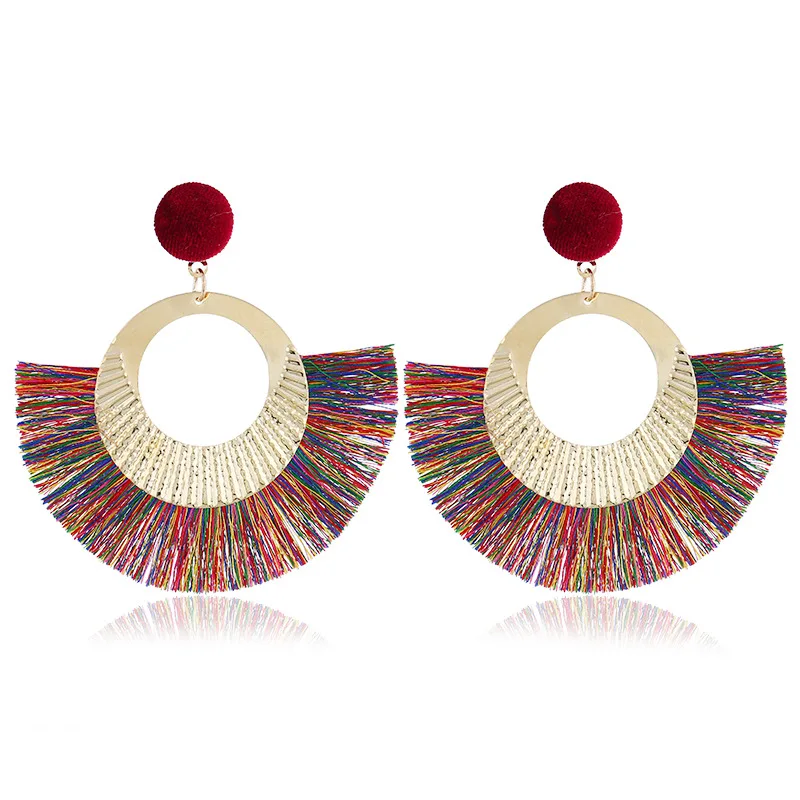 

GLHGJP Vintage Metal Round Drop Earring Exaggerated Fan-Shaped Tassel Earring Fashion Jewelry Boho Dangle Earrings Accessories