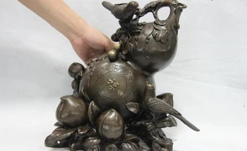 

USPS to USA S1031 Classic Pure Copper Bronze Longevity WealthGourd cucurbit Magpie Peaches Statue