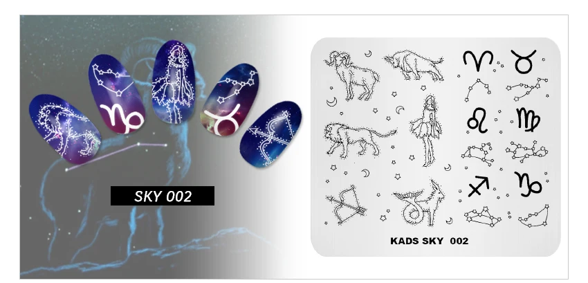 KADS Новое поступление Sky 002 дизайн волшебный мир созвездие шаблон для печати ногтей штамповки пластины для украшения ногтей