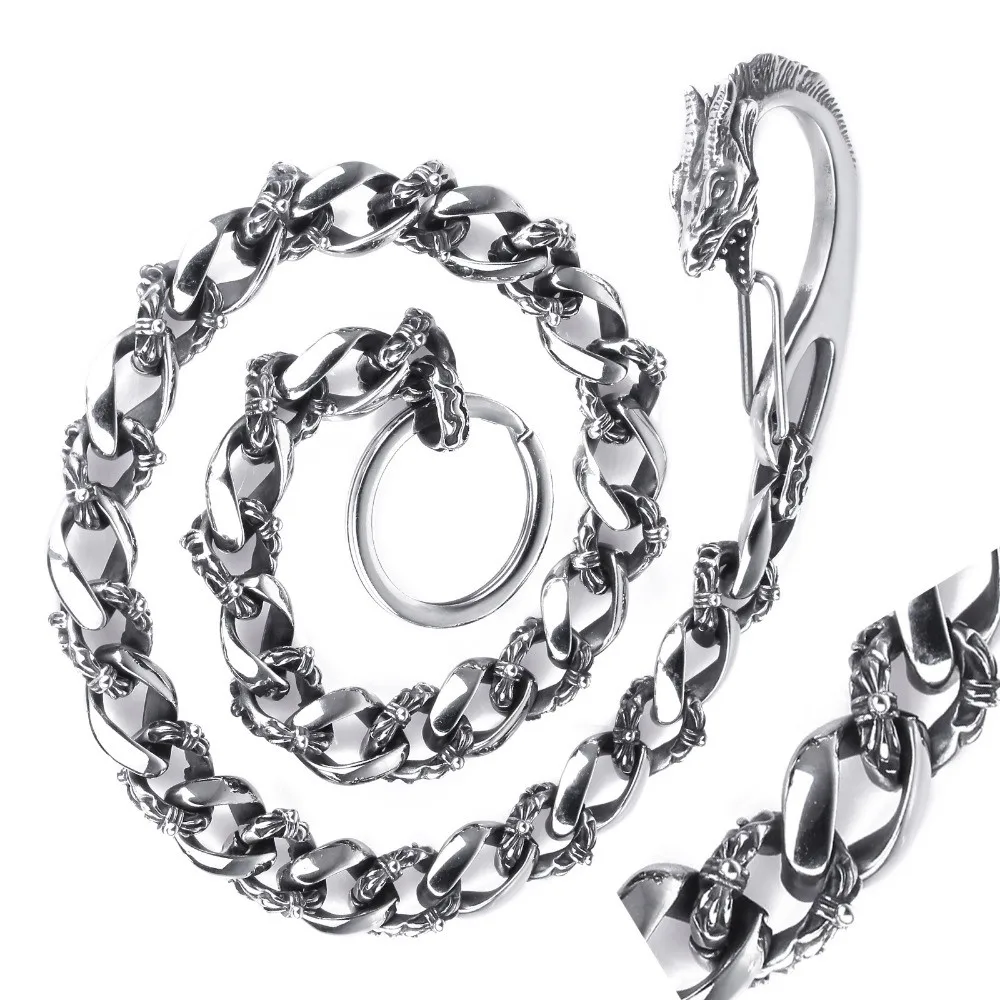 316L-Stainless-Steel-Mens-Biker-Belts-Vintage-Dragon-Head-Clasp-Wallet-Key-Chains-Hip-Hop-Trousers