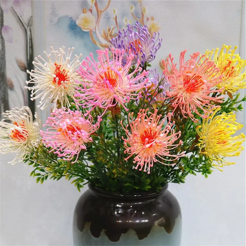 

8Pcs Fake Pincushion Flower 19.69" Length Simulation Chrysanthmum full Open for Wedding Home Decorative Artificial Fl