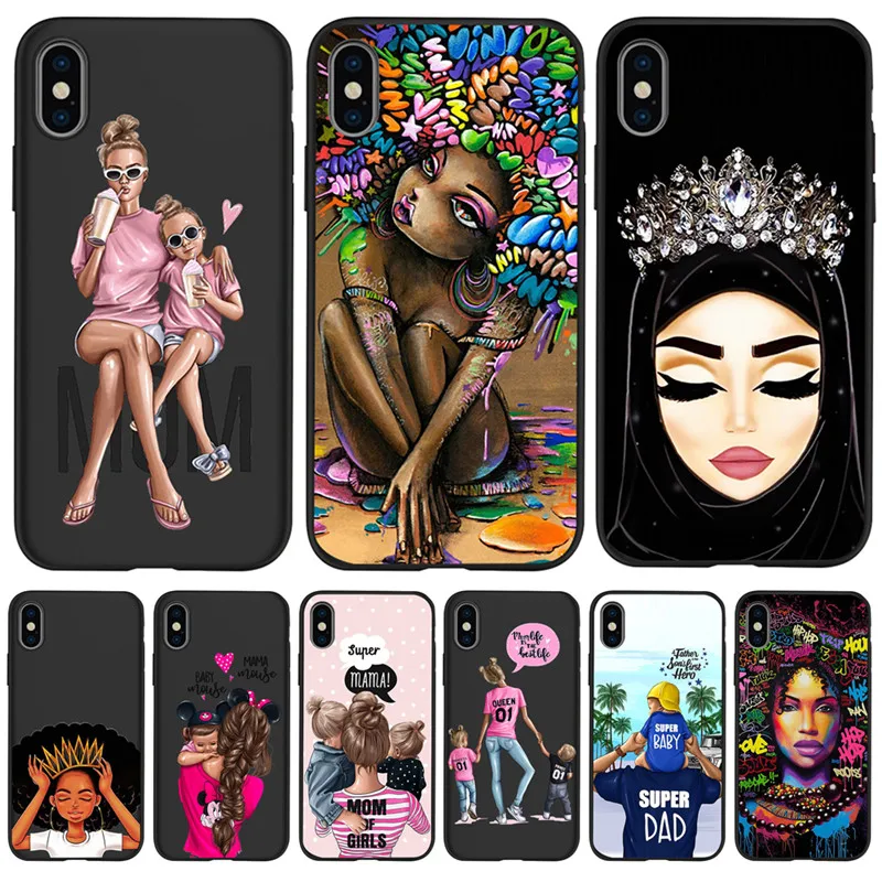 

Luxury Baby Mom Arabic Africa Girl For iPhone X XR XS Max 5 5S SE 6 6S 7 8 Plus phone Case Cover phone Funda Coque Etui capa