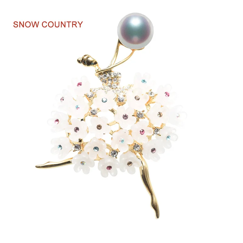 

SNOW COUNTRY AAA 9-9.5mm Button Shaped Natural Freshwater Pearl Brooche Fashion Jewelry Gift for Female Free Shipping