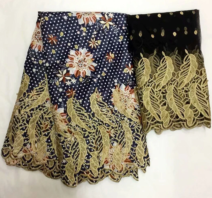 

Newest African Black Bazin riche fabric With French net lace embroidered high quality Bazin riche getzner 5 yards +2 yards