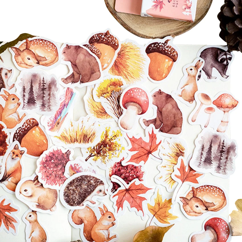 

46pcs/pack autumn forest mini paper adhesive decorative scrapbooking sticker children dairy sticker stationery