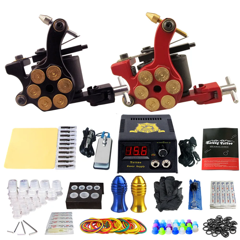 

Solong tatoo machine gun Kits Tattoo Machine Set Power Supply Foot Pedal Needles Grips Body Arts Tattoo Supplies TK202-18