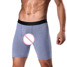 Мужское Спортивное длинное нижнее белье для бега, сексуальное многофункциональное Мужское нижнее белье, одноцветные бесшовные хлопковые трусы, Слип Uomo# Y1