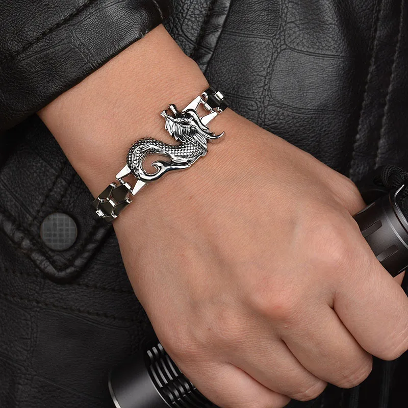 

Men Fashion Jewelry Stainless Steel Dragon Bracelet Bangles Vintage Mens Bracelets 2018 Hands Jewelry Boyfriend Birthday Gifts