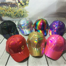 Женская бейсболка из искусственной кожи с лазерным светоотражающим цветным солнцезащитным козырьком в стиле хип-хоп