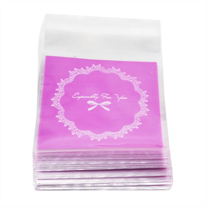 100 шт 7 см OPP милый лук дизайн печенья Свадебная подарочная упаковка сумки Рождественская вечеринка печенье конфеты самостоятельно клейкий пластиковый пакет - Цвет: Purple