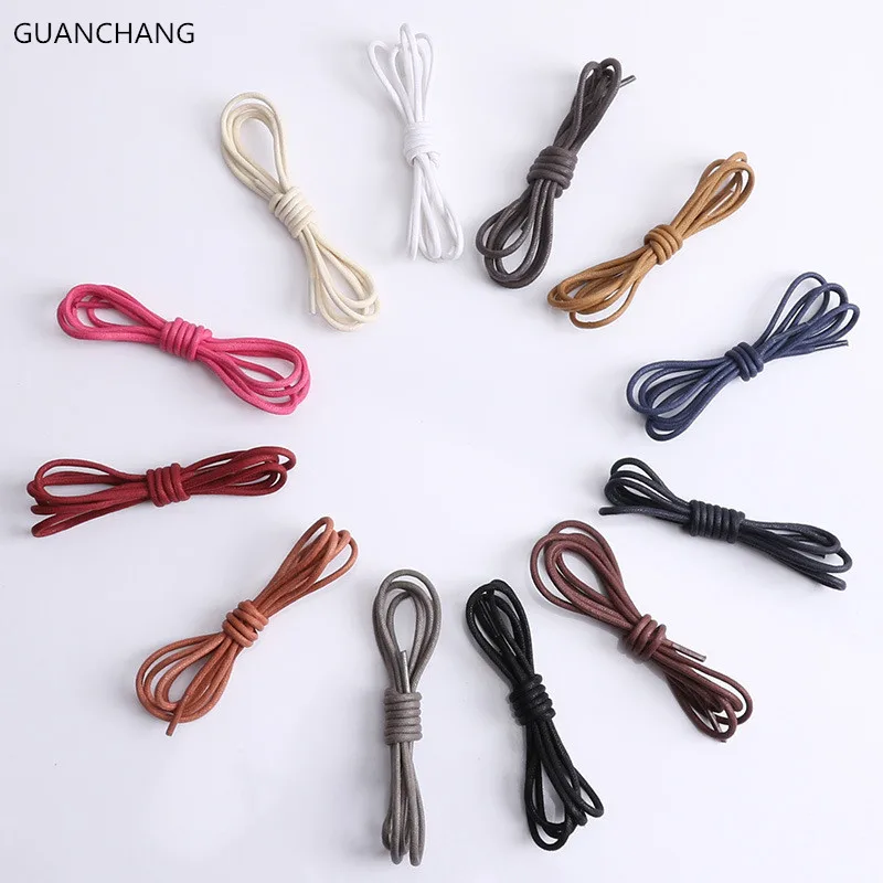 

Round Waxed Shoe Laces Flat Cotton Waterproof Leather Shoestring Martin Boot Solid Cord Ropes Colorful ShoelacesHigh Quality