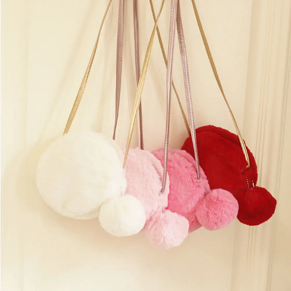 

Women Girls Faux Fur Furry Women Round Mini Handbag Winter Fashion Crossbody Bag Shoulder Bag