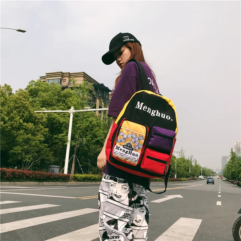 Menghuo Women Backpacks School Women Daypack Panelled Shoulder Bags College Backpacks for Girls Bookbag School Backpacks Female (6)
