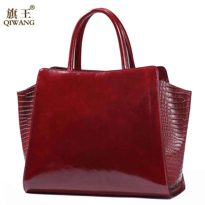 

Cow Leather Laides Hand Bags Qiwang sac main femme 2019 Shoulder Crossbody Bags for Women Real Leather Handbag Burgundy Tote Bag