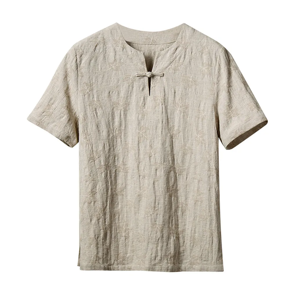 

JAYCOSIN Men Summer Casual Vintage Pure Color Cotton Linen Short Sleeve T-Shirt Top Patchwork O-Neck Casual beach Short June 15