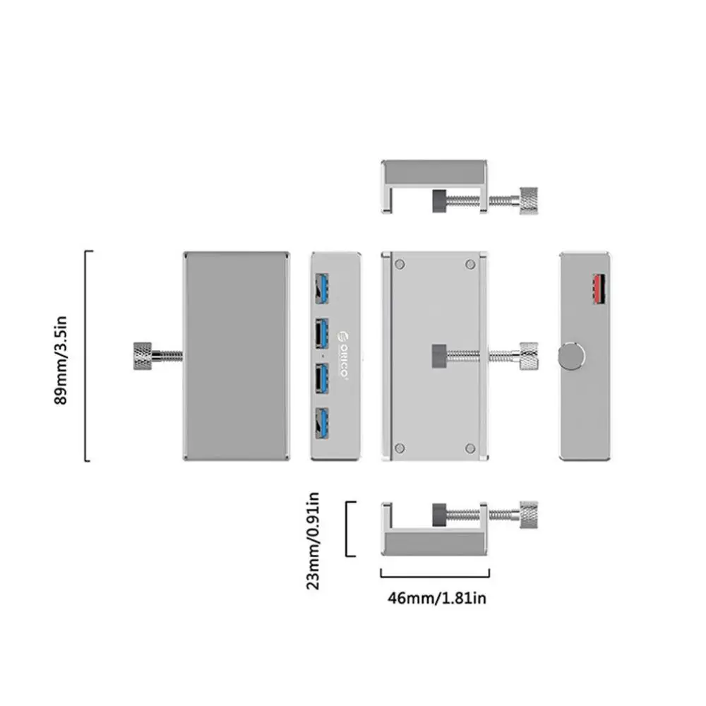 

4 Ports USB3.0 Aluminum 4 Ports USB 3.0 Clip-type HUB For Desktop Laptop Clip Range 10-32mm Date Cable