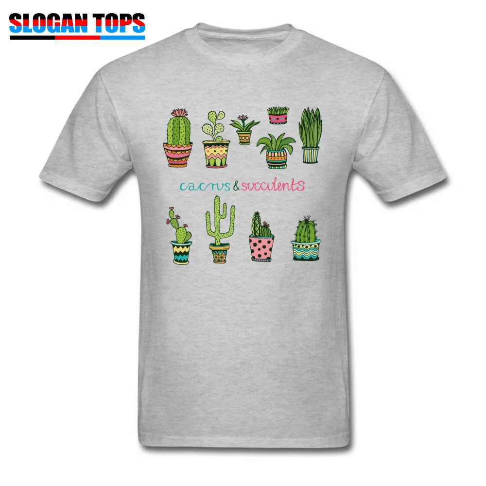 succulent plant cactus Camisa T Shirt Short Sleeve for Students 100% Cotton Autumn O-Neck Tshirts cosie T Shirts Wholesale succulent plant cactus grey