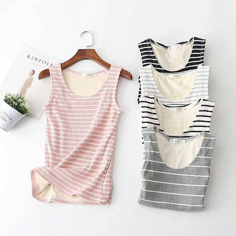2018 Autumn Warm Thermal Tank Top for Women Vest Round Neck Slim Plus Velvet Winter Laides Tops T Shirts M-XL Tank Tops (12)