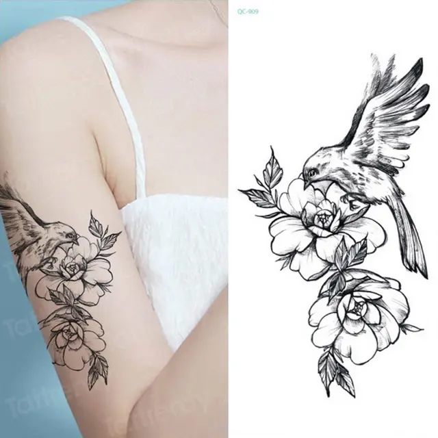 Sketsa Stiker Bunga Wanita Tato Sementara Mawar Peony Bunga
