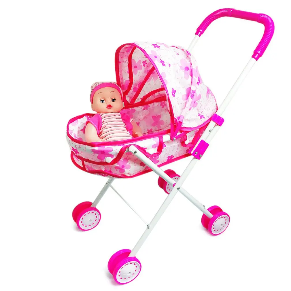 Baby Stroller Toy Mini Simulation Doll Strengthen Iron Large Banded Cart Parent-Child Interactive Children'S Toys |