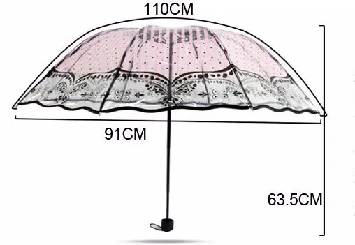 Прозрачный женский зонтик, трехслойный, толстый, Paraguas, пластиковый, прозрачный, кружевной зонтик,, новая мода, 8 ребер, зонтик для девочек
