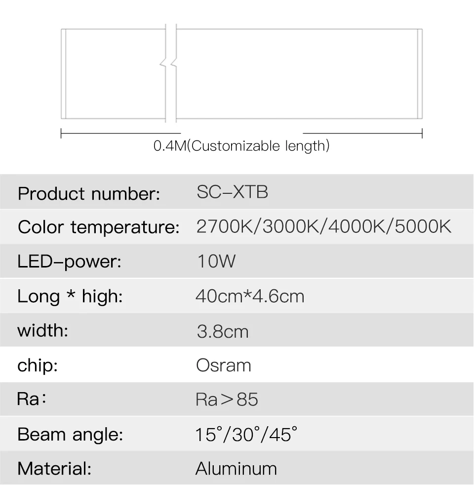 SCON 120 см 30 Вт OSRAM железный серый линейный барный светильник 2400Lm 4000k натуральный светильник для отеля Точечный светильник и поляризованная лампа для мытья стен