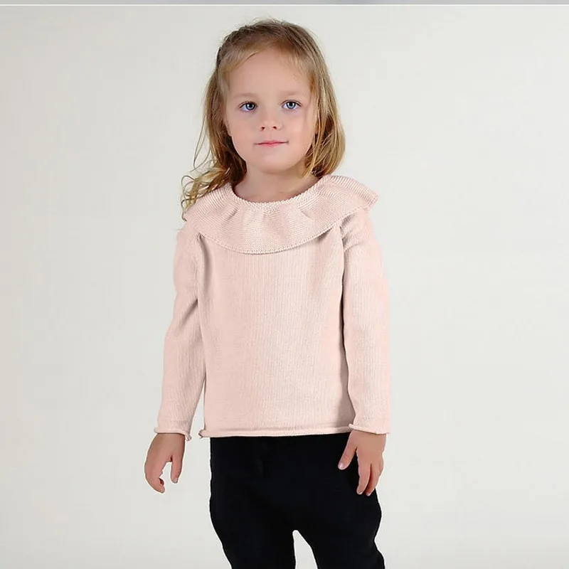 Girls Lotus Leaf Collar Sweater Shirt Yellow Winter Knitted Sweater