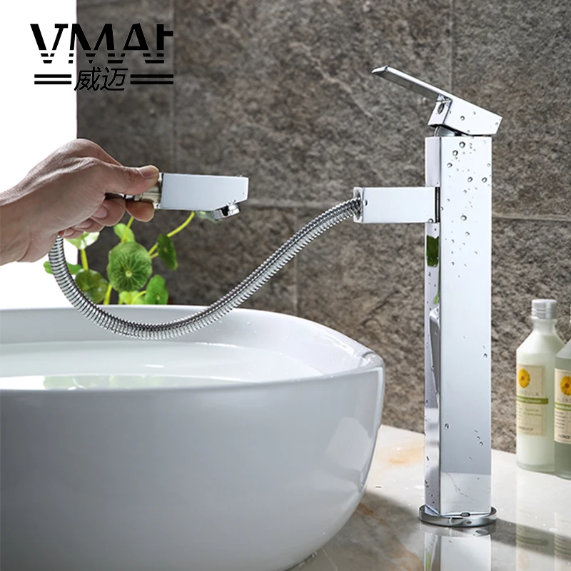 

The whole copper stand can pull out the single hole wash basin faucet with high faucet cold and hot mixer single hole faucet