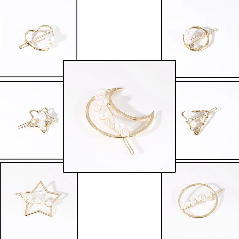 

Korean Style Pearl Hairpins Woman Barrettes Heart Shape Geometric Hair Clips Girls Hair Accessories Hair Grip Headwear BB Clips