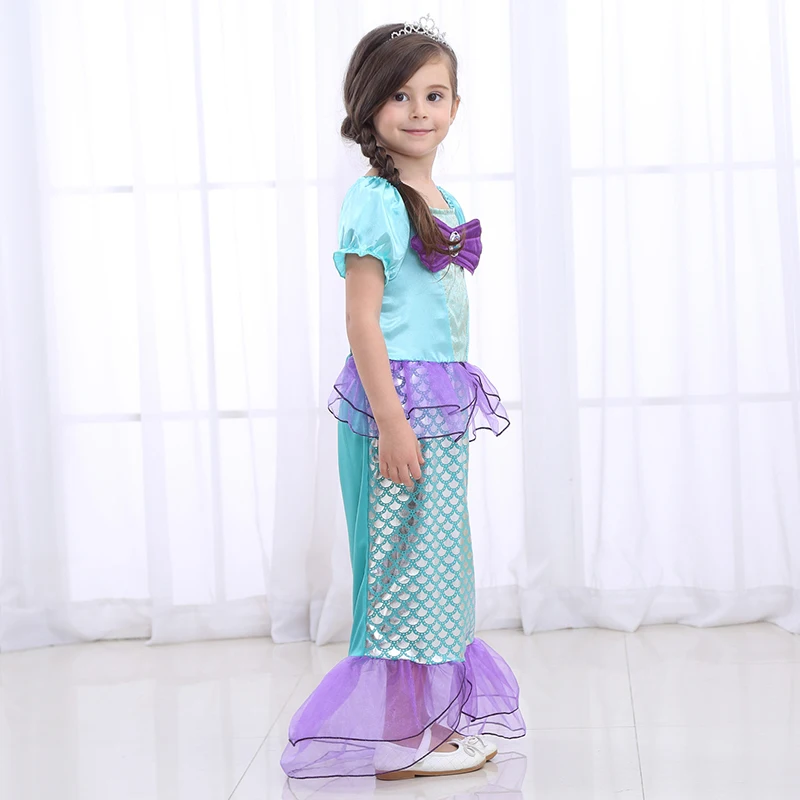 Памаба обувь для девочек Ариэль принцесса платья вечеринок Фэнтези детский день рождения Русалочка косплэй костюм с пышными рыбьей чешуи