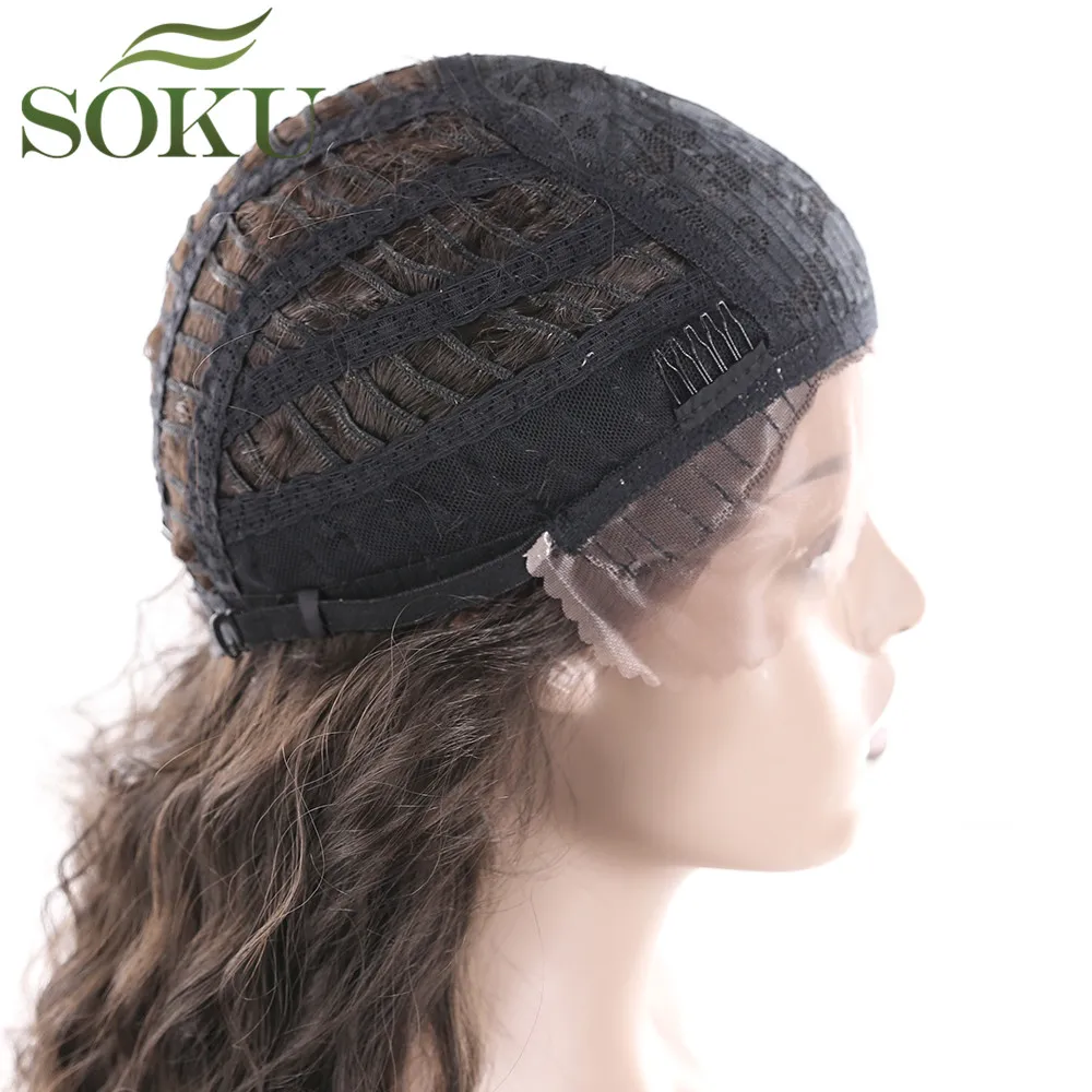Long Wavy Synthetic Lace Front Wigs For Black Women Dark Brown Color Side Part Lace Wigs Heat Resistant Fiber Glueless Wigs SOKU