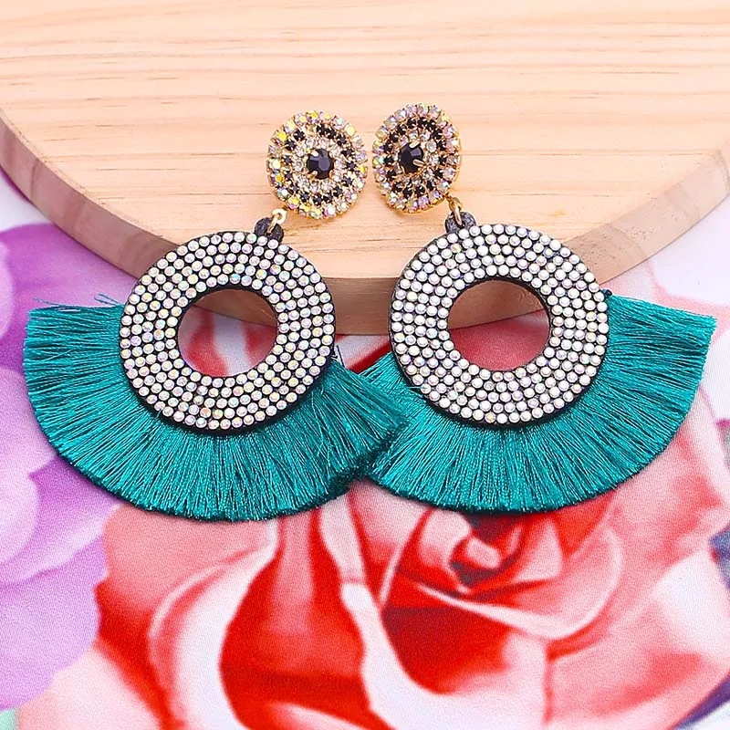 Round Metal Circle Hoop Eardrop Fringed Earrings Bohemia Statement Silk Thread Tassel Earrings For Women Wedding Party (1)