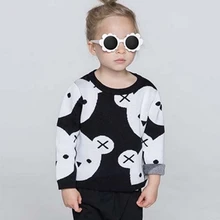 1-5Y Enfants Coton Tricoté Noir Blanc Ours Chandail Pulls Bébé Filles Garçons Vêtements Enfants Cartoon Tops Survêtement