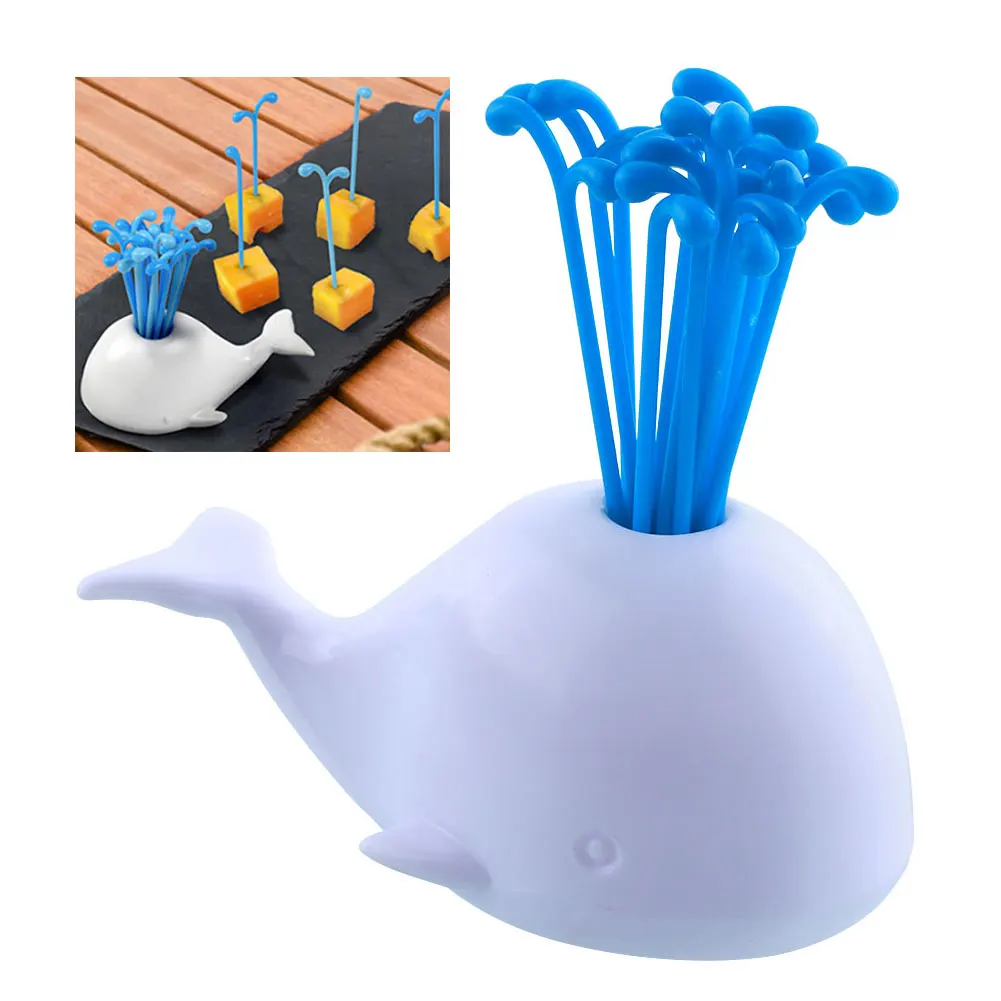 

Cute Lovely Whale Food Pick Fruit Dessert Cake Forks Holder Stand Wedding Party Decoration Gadget Useful Home Utensils