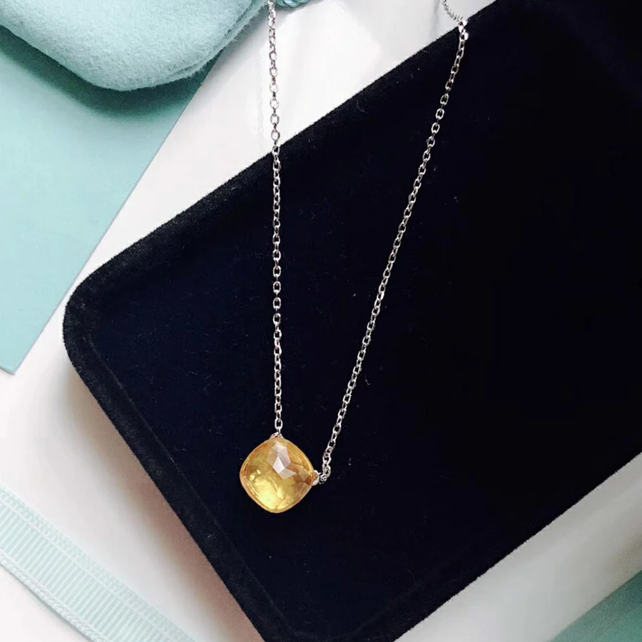 

2019 New Luxury Brand Fashion 925 Sterling Silver Candy Stone Pendant Necklace Yellow Crystal Luxury Charms Jewelry For Women