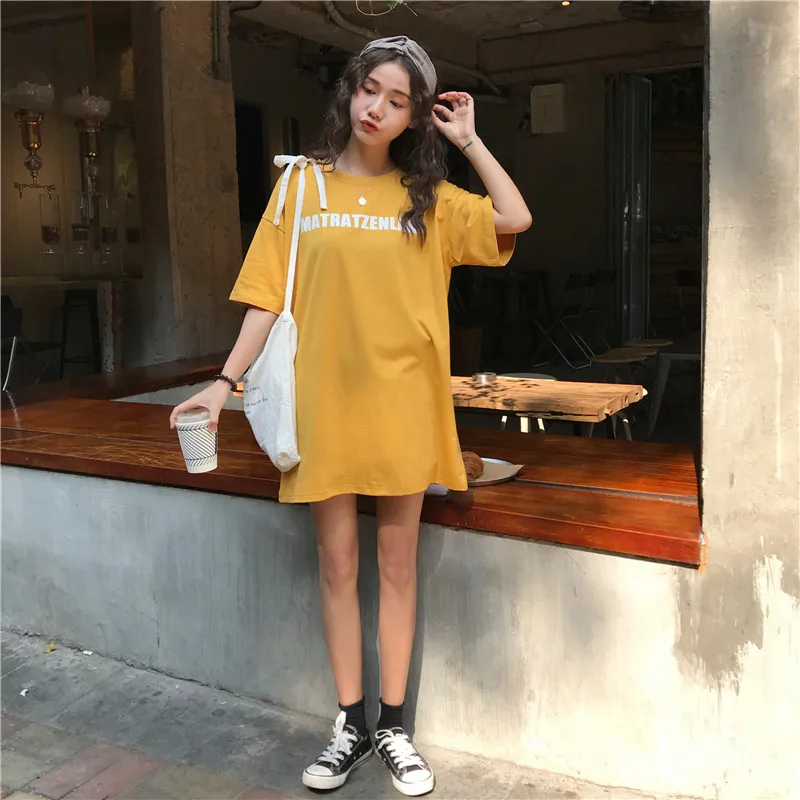 Корейская одежда oversize футболки для отдыха для женщин Письмо печати Длинная Футболка harajuku свободная футболка подруга уличная белые топы